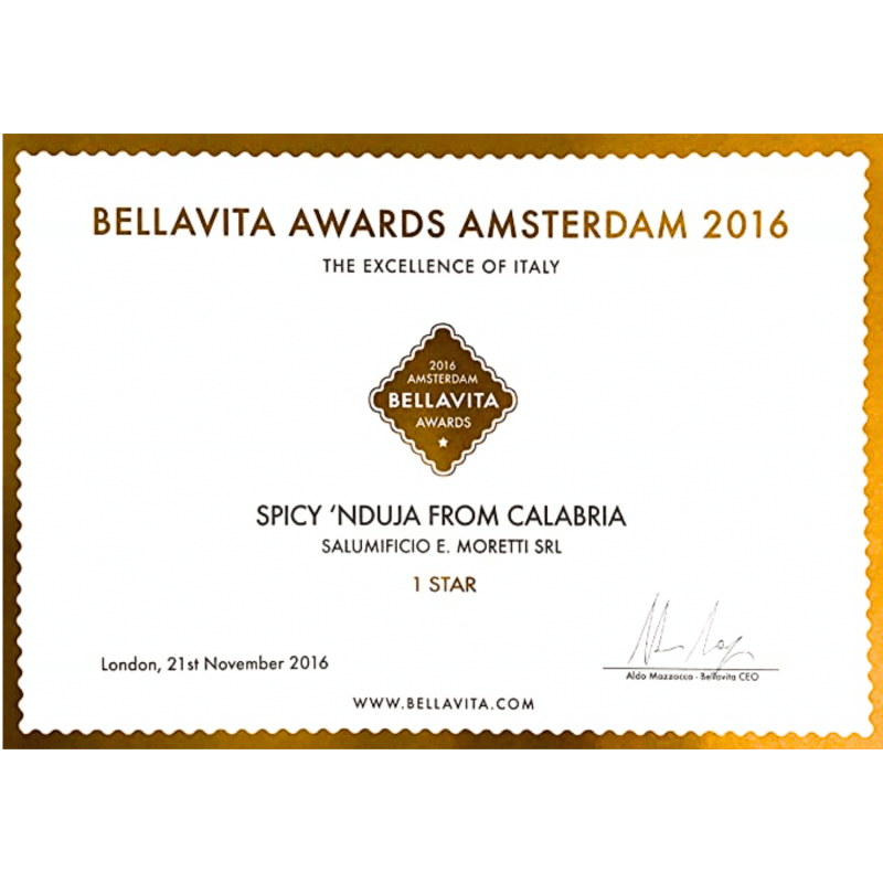 Certificato Bellavita Awards Amsterdam 2016 – Spicy 'Nduja from Calabria